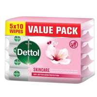 Dettol Skincare Antibacterial Skin Wipes,10 Wipes x 5