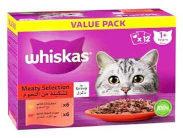 WHISKAS MEATY SEL GRAVY CAT FOOD 80GX12