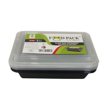 FOOD PACK Black Base Microwavable Rectangle Container  38Oz